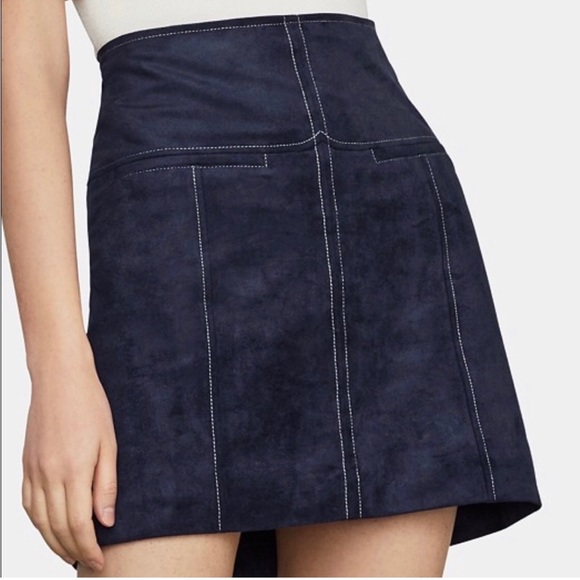 BCBGMaxAzria Pacific Blue Faux Suede Stitch Design Mini Skirt - Picture 1 of 9